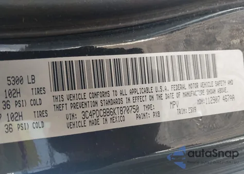 2019 Dodge Journey Se from USA, damaged, VIN 3C4PDCBB6KT870750